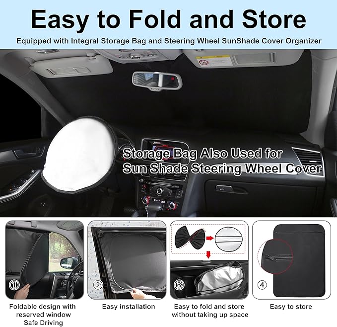 TINGLU Window Shades for GMC Sierra 1500 2500 3500 (SLT, AT4, Denali) 2019-2025 2026 5PCS Accessories Side Windows Cover Camping Windshield Sun Shade Sun UV Rays Privacy Protection