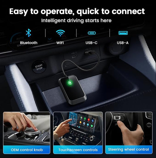 Wireless CarPlay Adapter for iPhone – Plug-and-Play with USB-A Extension & USB-C Connector, Zero Latency, Compatible with 2016+ Cars & iOS 10+