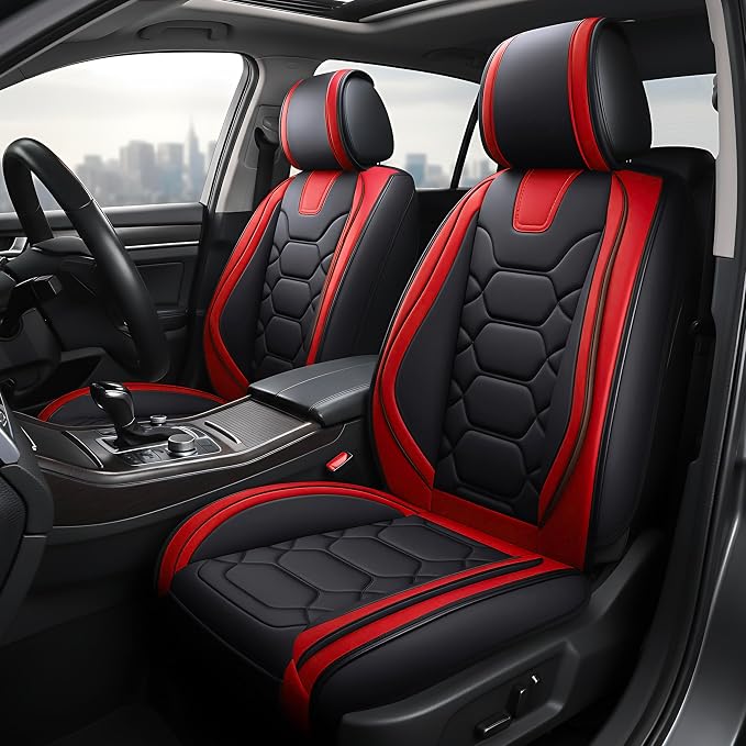 OASIS AUTO Car Seat Covers Full Set, Waterproof Faux Leather Seat Covers for Cars Universal Fit for SUV, Truck, Sedan, Black Premium Car Seat Protector with Front & Back Cushions
