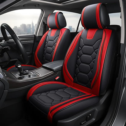 OASIS AUTO Car Seat Covers Full Set, Waterproof Faux Leather Seat Covers for Cars Universal Fit for SUV, Truck, Sedan, Black Premium Car Seat Protector with Front & Back Cushions