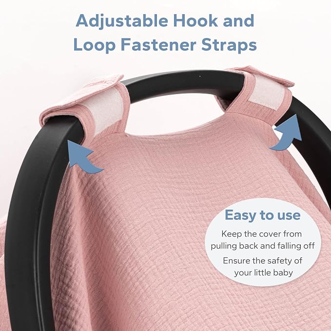 SERAPHY 100% Muslin Cotton Car Seat Cover Baby, Universal Carseat Covers, Breathable Baby Car Seat Canopy for Boys Girls, Soft Infant Car Seat Cover for Summer —Pink