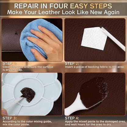 Vigorder Brown Leather Repair Kit for Furniture, Leather Couch Repair Kit for Furniture, Sofa, Jacket, Purse – Super Easy Instructions to Fix Scratches, Tears, Holes, and Peeling