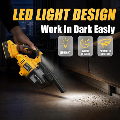 LITEKON Cordless Vacuum Compatible with 𝗗𝗘-𝗪𝗔𝗟𝗧 20V Max Battery (No Battery), Handheld Battery Powered Vacuum Cleaner for Wood Floor, Carpet, Car Cleaning, 125AW (Tool Only)