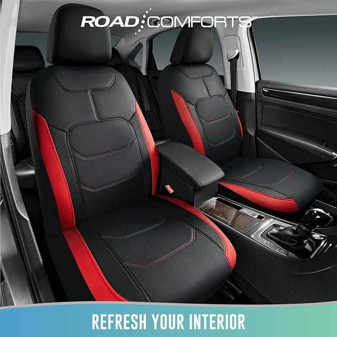 Road Comforts Seat Covers, Premium Leather Car Seat Covers Front Seats,Airbag Compatible, Automotive Seat Covers Universal Fit Most Cars,Vans,Truck,SUV Red