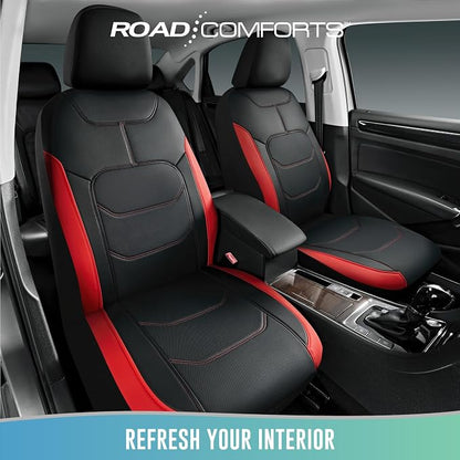 Road Comforts Seat Covers, Premium Leather Car Seat Covers Front Seats,Airbag Compatible, Automotive Seat Covers Universal Fit Most Cars,Vans,Truck,SUV Red