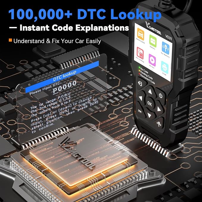 VDIAGTOOL VD31 Enhanced OBD2 Scanner, 3-in-1 Check Engine Code Reader, Car Key Battery Tester & Car Battery Tester, OBD2 Scanner Diagnostic Tool, Car Code Reader for Cars and Trucks All Cars 1996+