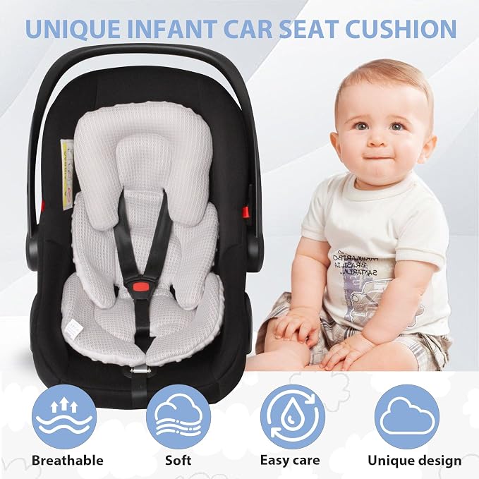 Infant Carseat Insert, 2-in-1 Reversible Baby Car Seat Cushion for Newborn Toddler Head & Body Support Car Seat Pad for Carseats, Strollers, Swings, Bouncers