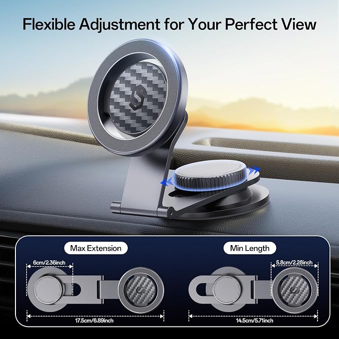 SYNCWIRE Fits MagSafe Car Mount for Universal Dashboard & Tesla Screen,Kevlar Silver Magnetic Phone Holder for Car,Super Stable Magnetic Car Phone Mount for iPhone 17 Pro Max 16 15 14 13 12&All Phones