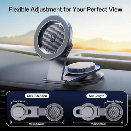 SYNCWIRE Fits MagSafe Car Mount for Universal Dashboard & Tesla Screen,Kevlar Silver Magnetic Phone Holder for Car,Super Stable Magnetic Car Phone Mount for iPhone 17 Pro Max 16 15 14 13 12&All Phones