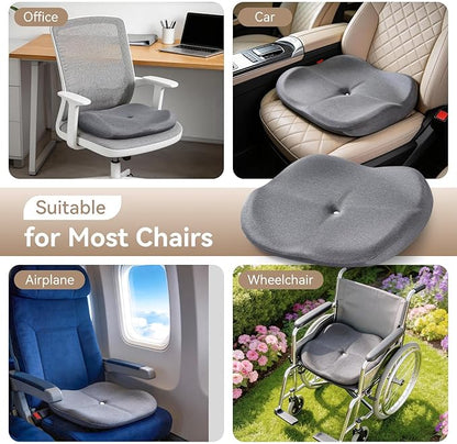 Memory Foam Seat Cushion with Pressure Relief for Office Chair, Car, Wheelchair, and Sofa, Doctor Recommended Orthopedic Cushion for Tailbone Pain, Sciatica, Hip Back Support, Non Slip, Grey
