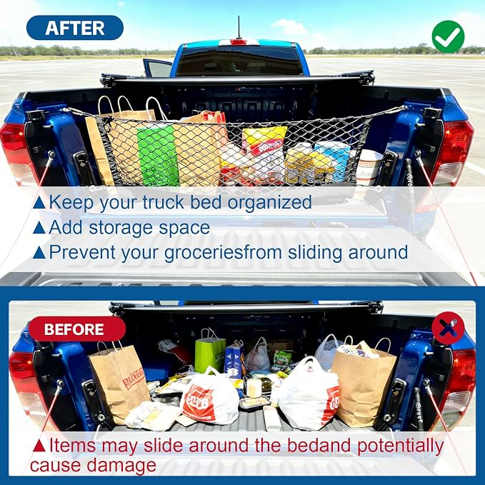 Truck Bed Cargo Net Truck Netting Fit for GMC Sierra/Chevy Silverado 1500 2500 3500HD 2013-2026 Pickup Tailgate Organizer Net Heavy-Duty Elastic Truck Storage Grocery Mesh Net-Envelope Style