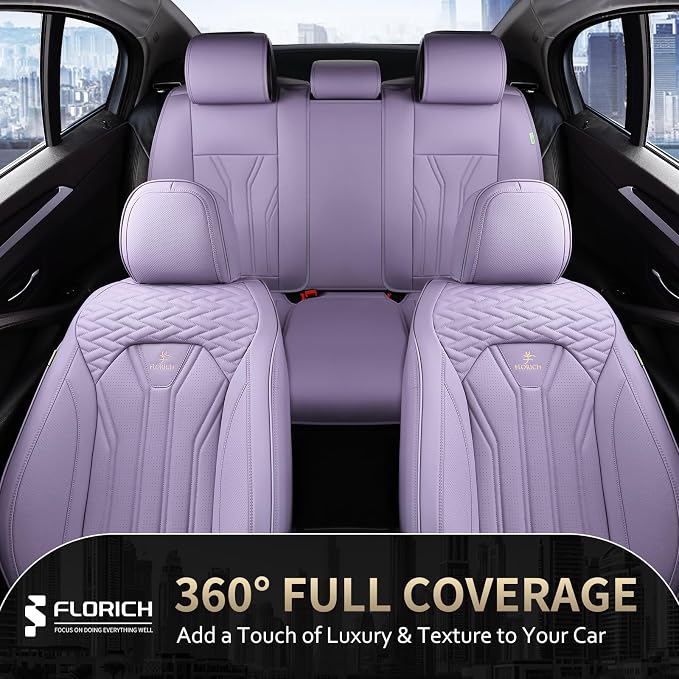 FLORICH Leather Seat Covers Full Set Purple Car Seat Cover Full Coverage Seat Covers Front Seats and Rear Waterproof Car Seat Cushion Protector Universal Fit for Most Cars Trucks SUVs