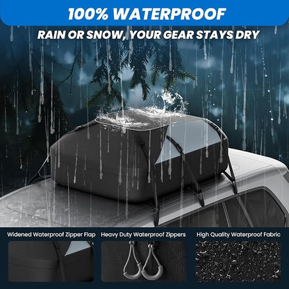 Waterproof Roof Top Bag 20 Cubic/550L | Universal Fit for Cars with/Without Racks | Storage Bag, Anti-Slip Mat, 6 Door Hooks, Combination Lock, Tool-Free Easy Install