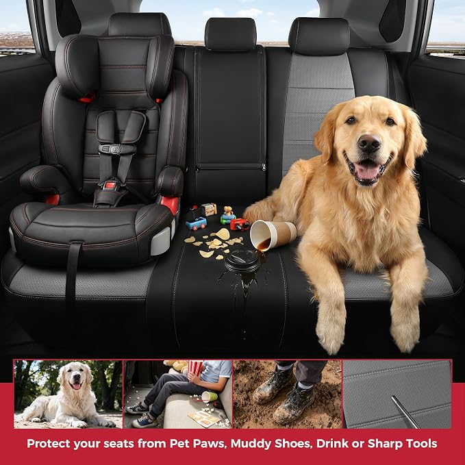 FREESOO RAV4 Seat Covers Full Set Custom Fit for Toyota Rav4 2021-2024 Prime SE,XSE & 2019-2025 Hybrid/PHEV SE,XSE Faux Leather Car Seat Cover, Airbag Compatible, Black Gray