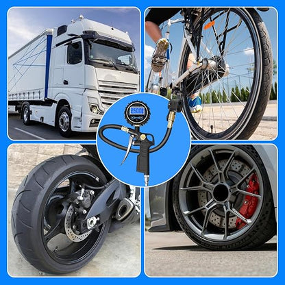 Digital Bike Tire Pressure Gauge, Presta Valve Adaptor, Schrader to Presta Valve Adapter for Air Compressor, Schrader Valve Adapter, Easiest Use Presta and Schrader Air Compressor Tool