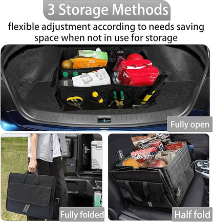 YOSRTER for Dodge Charger Durango Challenger Ram Car Trunk Organizer Collapsible Storage Box with Handle Foldable Lid Non Slip Bottom Sturdy Base Panel for Dodge Accessories, 2 Compartment (Gray Trim)