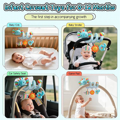 Spiral Car Seat Toys for Babies, 0-6 Months Infant Carseat Sensory Toys Hanging Stroller Accessories Newborn for Baby Boys Girls Essentials Stuff