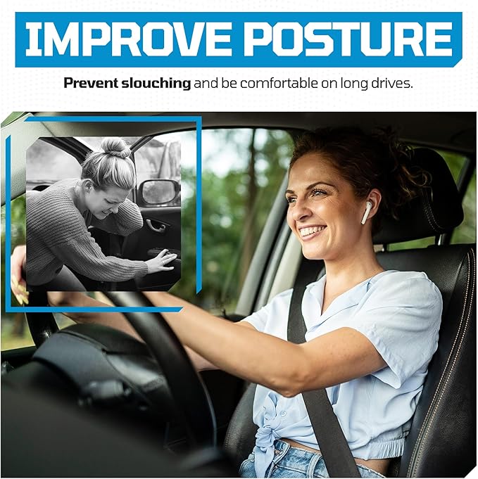 FORTEM Lumbar Support Car Cushion, Memory Foam Back Pillow, Back Rest for Comfort Driving, Adjustable Straps, Washable Cover