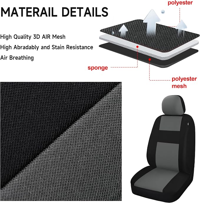 VarCozy Seat Covers for Car Front Pair, Breathable Cloth Front Car Seat Covers, Universal Cloth Seat Covers for SUV Sedan Van, Automotive Interior Covers, Airbag Compatible