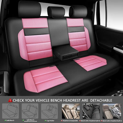 CAR PASS Memory Foam Seat Covers Full Sets, Airy Cool Mesh Thick Car Seat Covers Women, Leather Car Seat Covers 5 Seats Airbag Compatible, Universal Automotive Comfort for Cars, Trucks, SUV, Pink