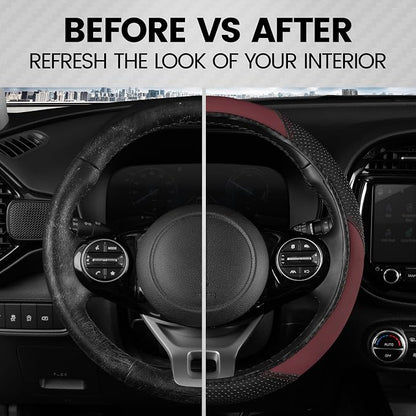 BDK Steering Wheel Cover -SootheGrip MassageTouch - Comfort Massage Grip - Protection and Control- Black & Burgundy
