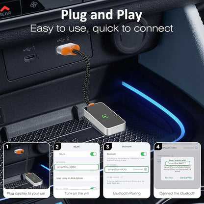 Wireless CarPlay Adapter 2024 Upgraded, Converts Factory Wired CarPlay to Wireless, Plug and Play Car Play Wireless Adapter, Fit for Cars with Built-in CarPlay from 2015 & for Apple iPhone iOS 10+
