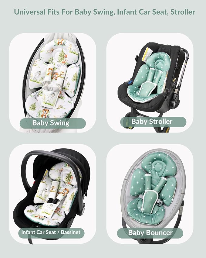 Generic Infant Car Seat Insert Compatible with Mamaroo Swing & Graco Swing and Infant Car Seat, Newborn Insert Baby Head Body Support, Reversible Design, Breathable Soft Fabric, 1Pcs - Green Woodland