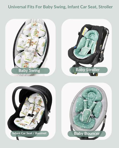 Generic Infant Car Seat Insert Compatible with Mamaroo Swing & Graco Swing and Infant Car Seat, Newborn Insert Baby Head Body Support, Reversible Design, Breathable Soft Fabric, 1Pcs - Green Woodland
