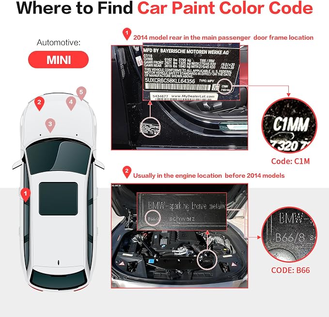 Carhoo A62 White Silver Metallic Compatible with MINI Cooper Exact Match Touch Up Paint Pen - 0.56 Fl Oz(16ml)