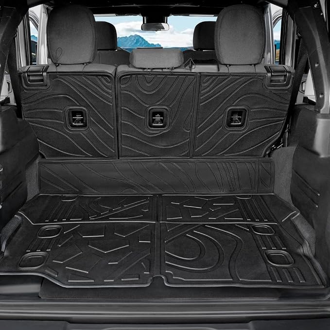 Floor Mats for Jeep Wrangler JL 4XE 4-Door 2021-2025 2026, All Weather Floor Mats Trunk Cargo Liner with Backrest Protectors and Door Sill Guards Accessories, Full Coverage Set