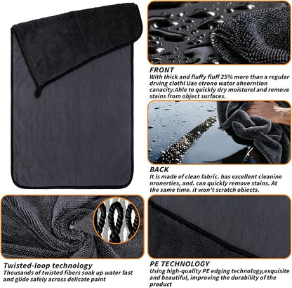 12 PCS Microfiber Towels for Cars 24x16 Inch Microfiber Cleaning Cloths Bulk Soft Car Detailng Towel Cloths 600 GSM Detailing Buffing Quick Drying Towel Polishing Waxing Auto Detailing Towel Cloth
