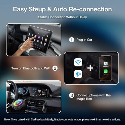 Magic Box 2026 Wireless CarPlay Adapter, AI Box Android Auto Supports Strea-ming Video for TikTok/YouTube, USB for Offline Media, Screen Mirroring Car Adapter for Factory Wired Car Play