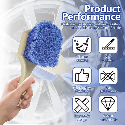 Hovom Car Wash Brush for Tire & Wheel Rim, Soft Bristle Wheel Cleaning Brushes, Short Handle Tire Cleaner Brush Releases Dirt and Road Grime, Universal Car Cleaning Supplies (Light Blue)