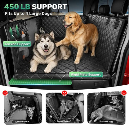 Zanch Heavy-Duty Dog Truck Seat Cover, Flat Solid Back Seat Extender for Multi Large Dogs, Hard Bottom Supports 450 lb, Waterproof Hammock Protector, XL for Full-Size Crew Cab Trucks & SUVs, Black
