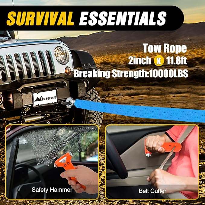 Nilight Car Emergency Kit with Jumper Cable, First Aid Kit Safety Assistance Tools for Travel Camping Outdoor Cars Truck SUV RV, Roadside Essentials with Flash Light