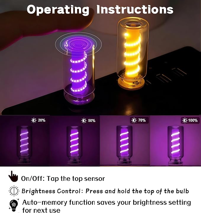 LED Car Interior Light, Touch Control USB Night Lamp, Retro Style Ambient Lighting for Auto, Bedroom, Desk (2PCS Purple)
