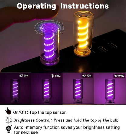 LED Car Interior Light, Touch Control USB Night Lamp, Retro Style Ambient Lighting for Auto, Bedroom, Desk (2PCS Purple)