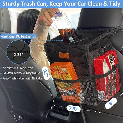ELONGRIVER Car Trash Can Bin for Back Seat Leak Proof, Cute Car Trash Bag Hanging, Vehicle Trash Can for SUV Truck Van, Automotive Garbage Cans Front Seat Camo Black