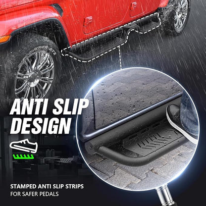 Running Boards Compatible with 2020-2026 Jeep Gladiator JT 4 Doors, Heavy-Duty Steel Nerf Bars Two Stairs Design Side Steps Bolt-on Step Plates Rock Sliders Rail