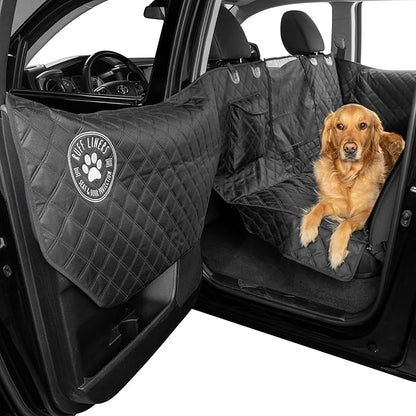 Ruff Liners Dog Hammock for Car, Black – As Seen on Shark Tank – Back Seat Protector for Cars, Mid-Size SUVs, & Mid-Size Trucks – Waterproof, Touch Fasteners, & Belt Slots – Heavy Duty Dog Seat Cover