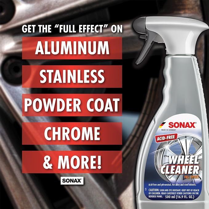 SONAX Wheel Cleaner Full Effect (230200) | Non-Acid Rim Cleaner | Color Changing Wheel-Cleaner-| Brake Dust-Cleaner-| Non-Acid Iron Remover-| (500 ml or 16.9 fl. oz.),(Pack of 2)