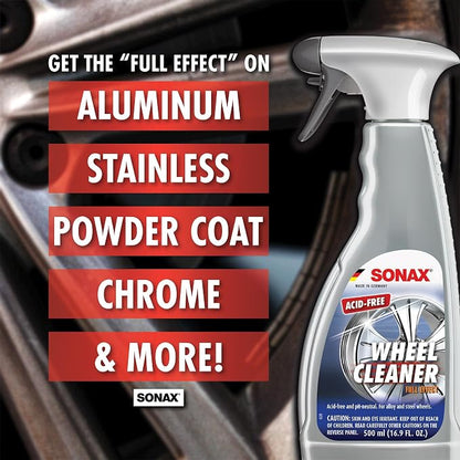 SONAX Wheel Cleaner Full Effect (230200) | Non-Acid Rim Cleaner | Color Changing Wheel-Cleaner-| Brake Dust-Cleaner-| Non-Acid Iron Remover-| (500 ml or 16.9 fl. oz.),(Pack of 2)