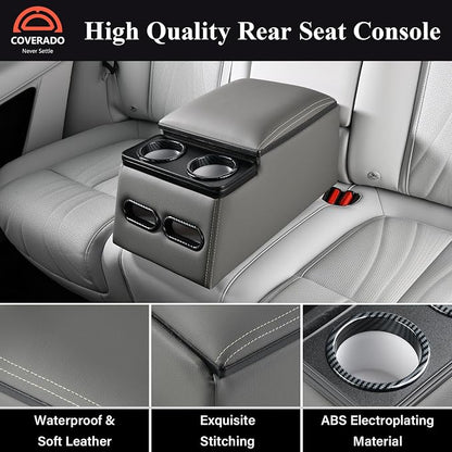 Coverado Car Center Console, Universal Bench Seat Center Consoles, Center Console for Van, Back Seat Storage Box, Rear Seat Car Console Organizer with Cup Holder, Central Armrest Box (Regular, Gray)