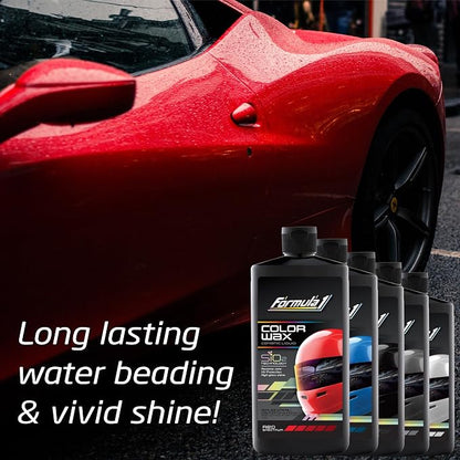 Formula 1 Color Wax Liquid for Red Cars, Gives Ceramic Water Beading Protection and Ultimate Shiny Finish, Fills Minor Scratches with Color-Match Pigment, 16 oz