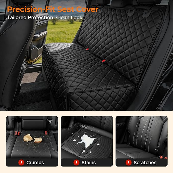 URPOWER Dog Car Seat Cover for Back Seat - Waterproof Non-Slip Car Seat Protector for Dogs Pet, Scratchproof Back Bench Seat Covers for Full-Size SUVs & Pickup Trucks, Black