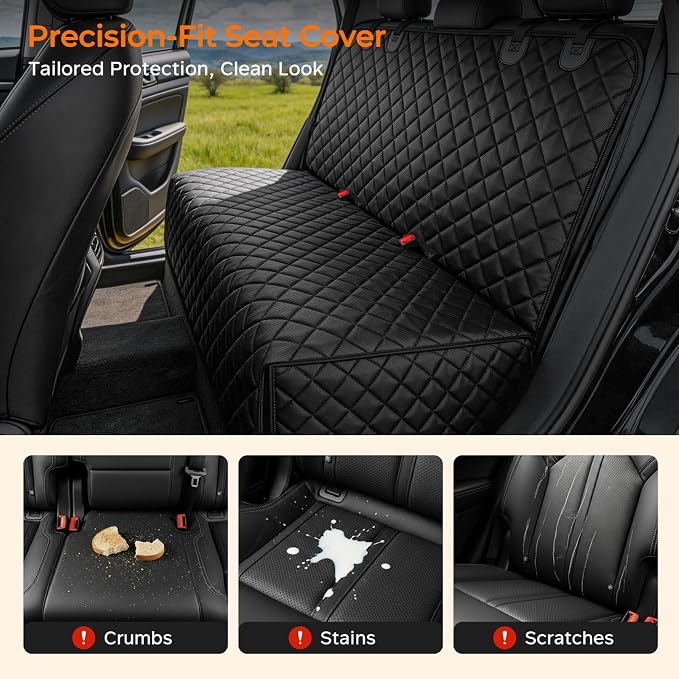 URPOWER Dog Car Seat Cover for Back Seat - Waterproof Non-Slip Car Seat Protector for Dogs Pet, Scratchproof Back Bench Seat Covers for Compact Cars Small SUVs, Black