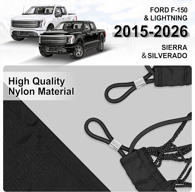 Amiss Truck Bed Cargo Net with Bottom Organizer, Compatible with Ford F-150 & Lightning 2015-2026, Portable Storage for Pickup Cargo and Heavy Duty Hook, Exterior Accessories for Car SUV Truck