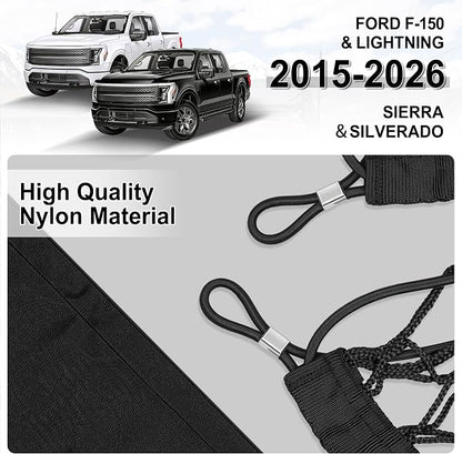 Amiss Truck Bed Cargo Net with Bottom Organizer, Compatible with Ford F-150 & Lightning 2015-2026, Portable Storage for Pickup Cargo and Heavy Duty Hook, Exterior Accessories for Car SUV Truck