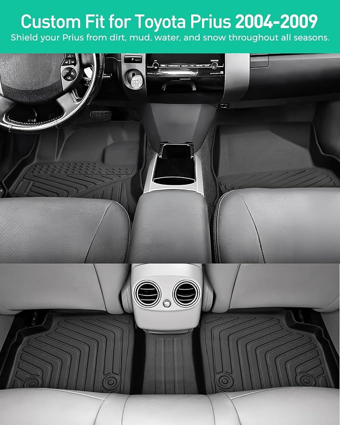 Car Floor Mats for Toyota Prius: 2004 2005 2006 2007 2008 2009 All Weather Accessories for Prius 2004-2009 Black Cargo Liner 4PCS Carpet Custom Fit for Toyota Prius 04-09 Automotive TPE Floormats