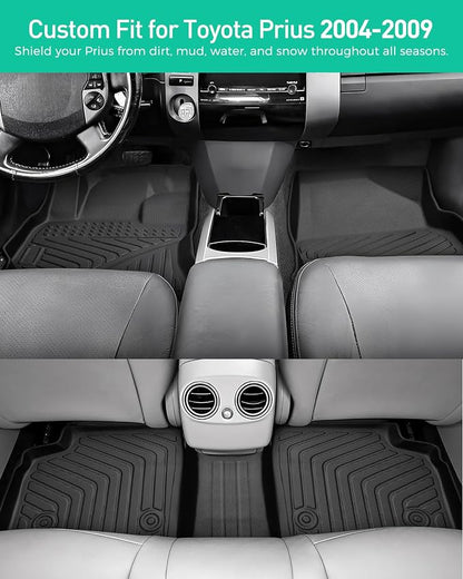 Car Floor Mats for Toyota Prius: 2004 2005 2006 2007 2008 2009 All Weather Accessories for Prius 2004-2009 Black Cargo Liner 4PCS Carpet Custom Fit for Toyota Prius 04-09 Automotive TPE Floormats